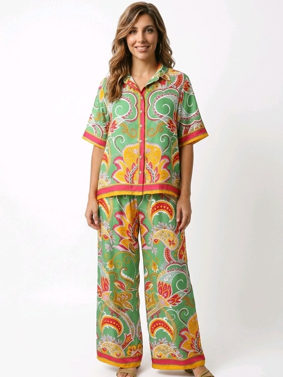 Haute Hippie Other - Haute Hippie Style Boho Patchwork Print Set Top XL Pants  Wide Leg Lounge Outfit